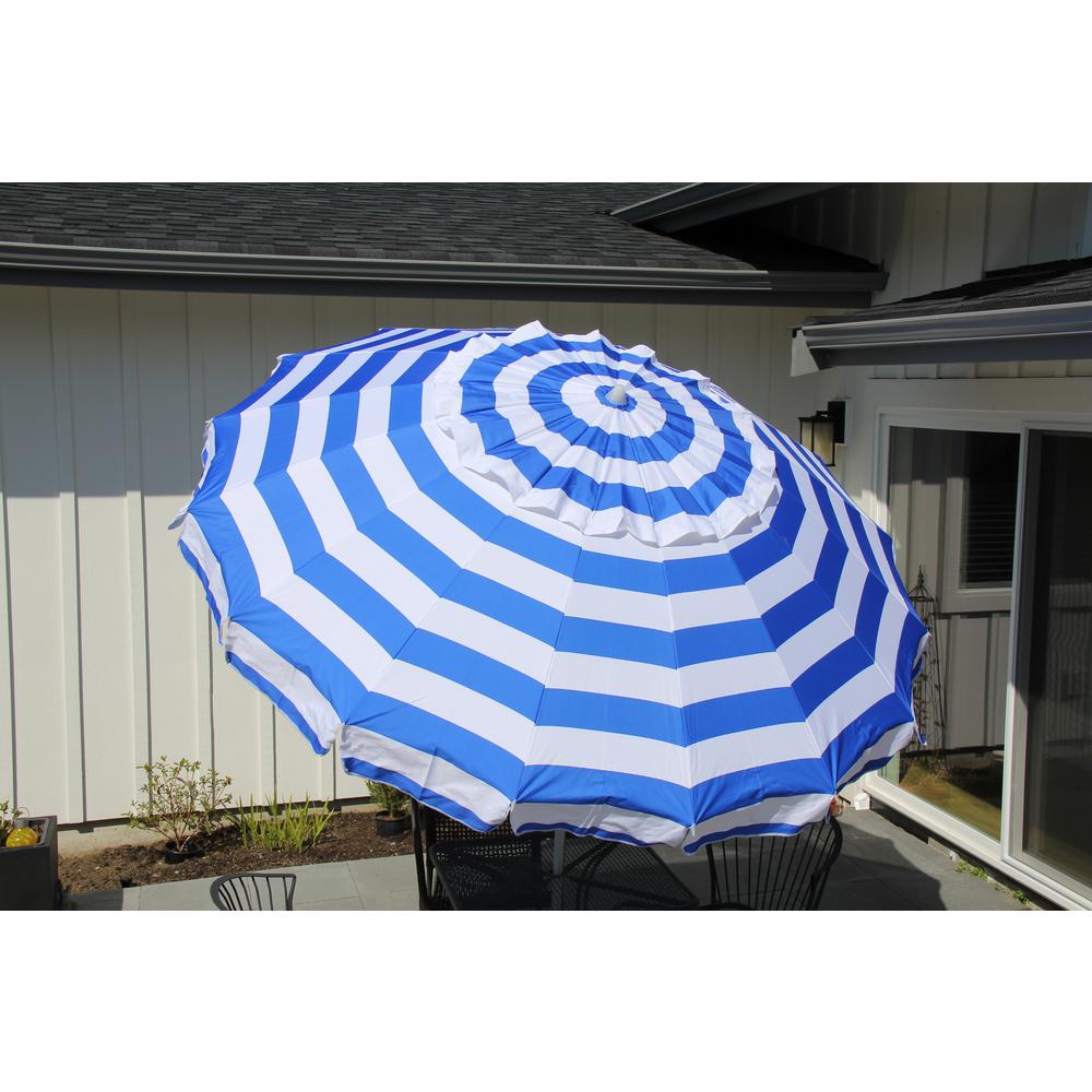 Destinationgear 8 Ft Deluxe Aluminum Drape Patio And Beach Umbrella With Travel Bag In Royal Blue And White Stripes 1122 The Home Depot