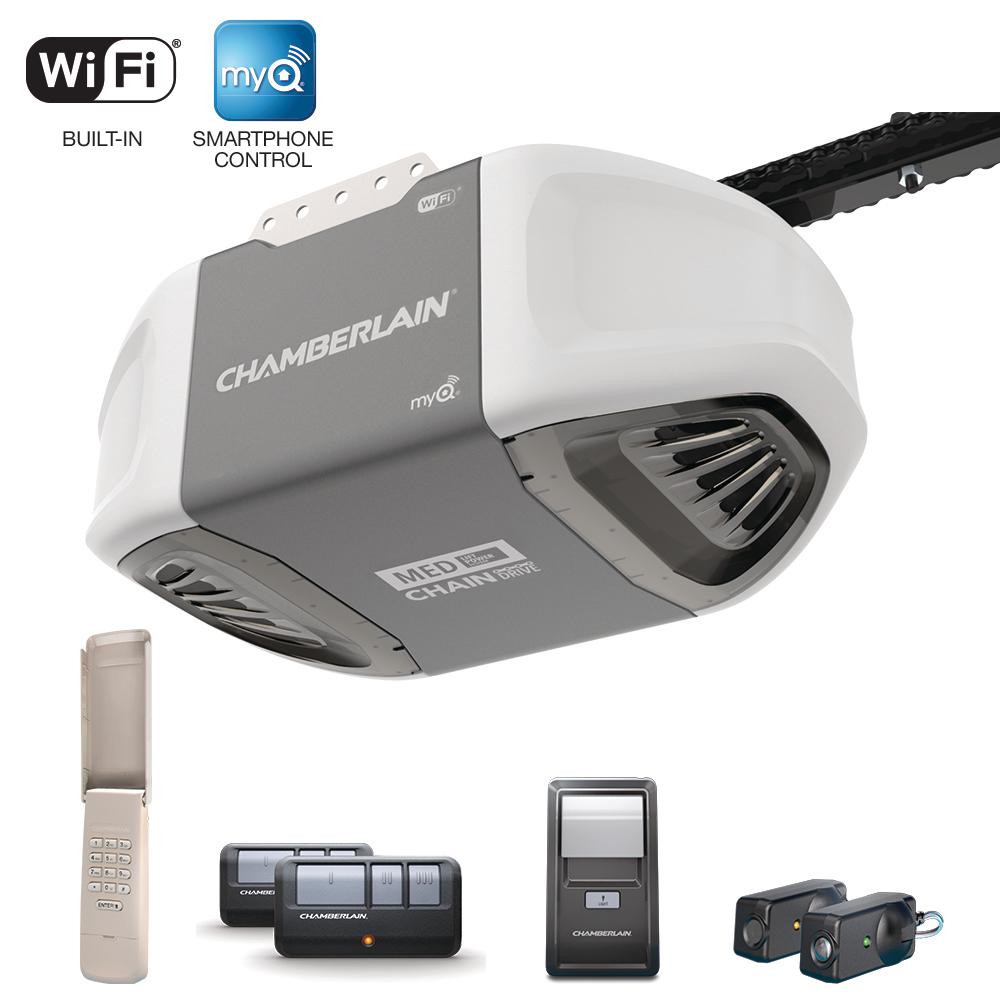 Chamberlain 1 2 Hp Heavy Duty Chain Drive Smart Garage Door Opener 12 Chamberlain