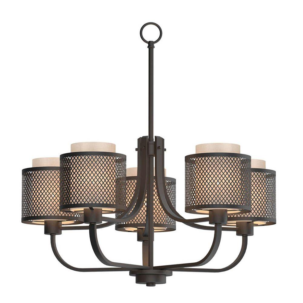 Home Decorators Collection Summit Collection 5-Light Bronze Mesh Chandelier with Inner Cream Fabric Shade was $228.19 now $142.44 (38.0% off)