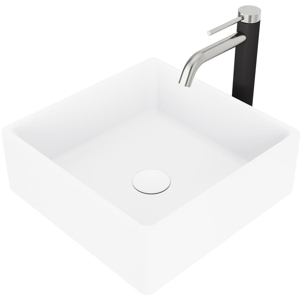 Vigo Camellia Vessel Sink In White With Faucet Brushed Nickel