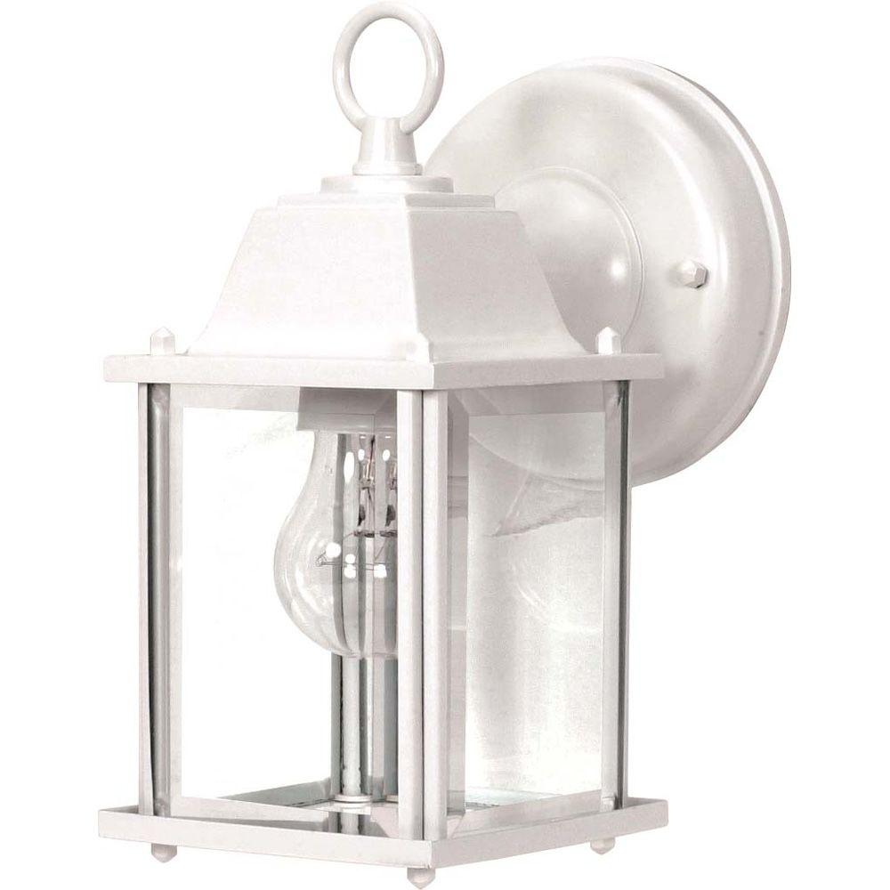 Glomar 1-Light Outdoor White Wall Lantern Cube Lantern with Clear ...