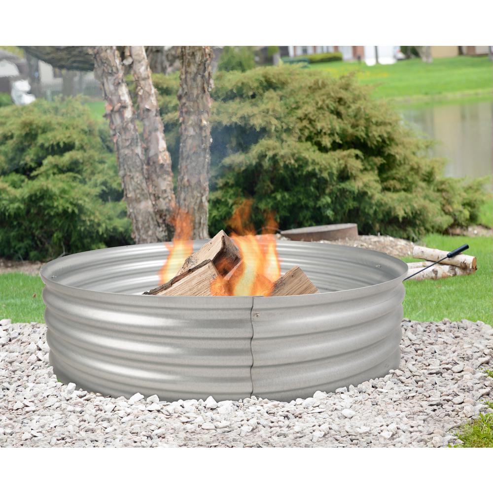 Pleasant Hearth Infinity 36 In X 13 In Round Galvanized Steel Wood Fire Ring Ofw815fr The Home Depot