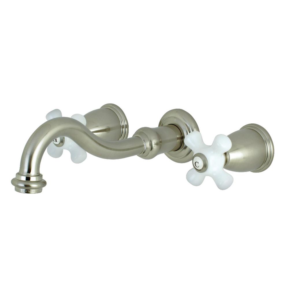 Kingston Brass Vintage 2 Handle Wall Mount Bathroom Faucet In Brushed Nickel