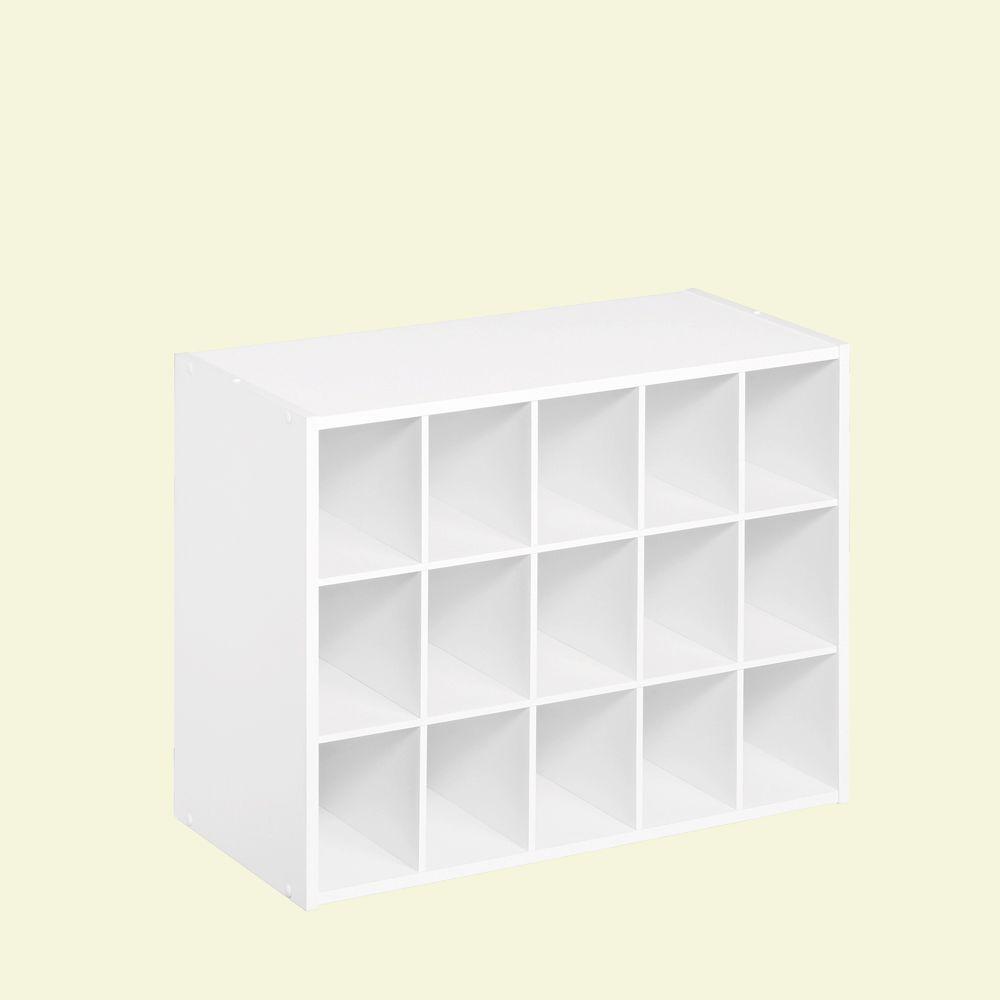 Photo 1 of 19 in. H x 24 in. W x 12 in. D White Wood Look 15-Cube Storage Organizer
(( CHIPPED PANEL ))