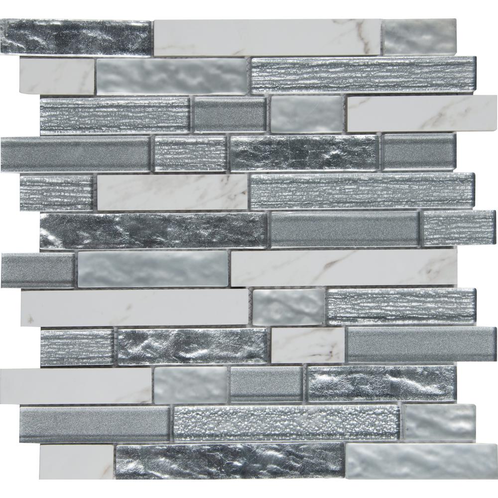 9 7 Mosaic Tile The Home Depot Whistler Ice Interlocking 11 81 In X 12 8mm Gl Mesh Mounted