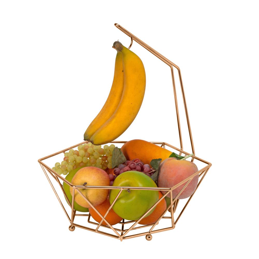 Fruit Bowl with Banana Hanger Chrome Wire Display Fruit Bowl Basket with Banana Hanging Hanger Tree Hook Silver 