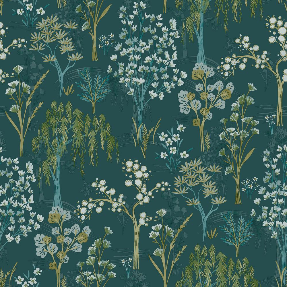 Whimsical Botanicals Wallpaper Teal Paper Strippable Roll Covers 57 Sq Ft R6476 The Home Depot