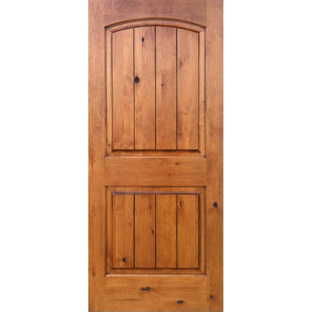 Krosswood Doors 24 In X 80 In Knotty Alder 2 Panel Top Rail Arch V Groove Solid Right Hand Wood Single Prehung Interior Door