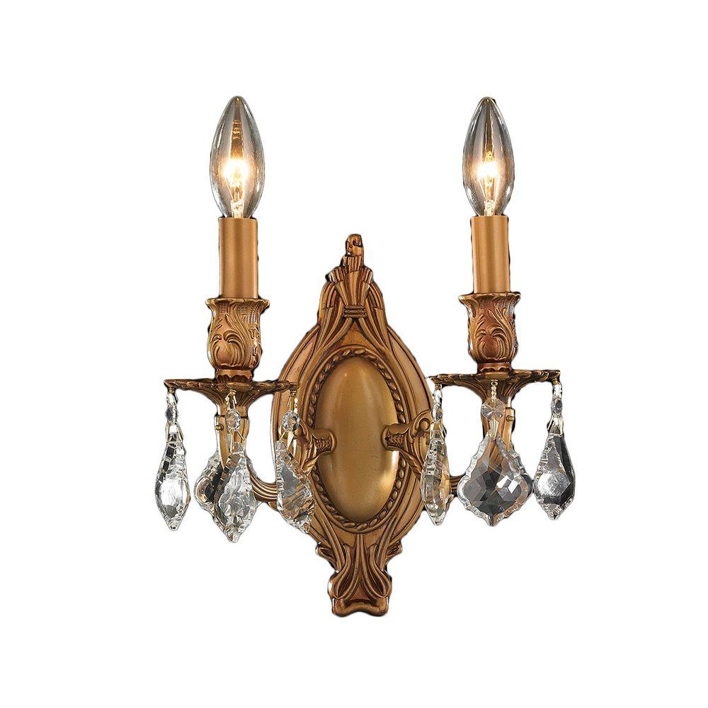 Worldwide Lighting Windsor 2-Light French Gold Clear Crystal Sconce ...