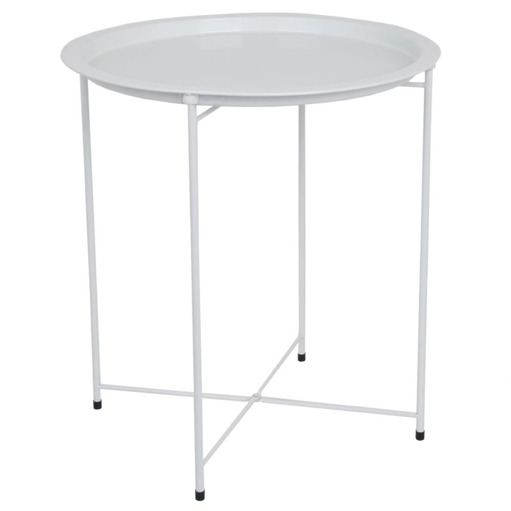 Unbranded Foldable Round Multi Purpose Matte White Side Accent Metal Table Hdc65336 The Home Depot