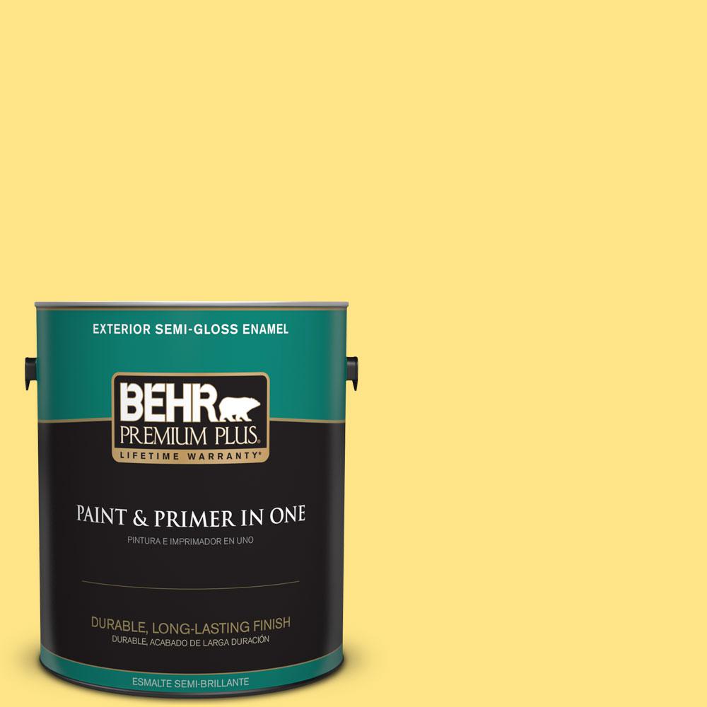 BEHR Premium Plus 1gal. 380B4 Daffodil Yellow SemiGloss Enamel Exterior Paint540001 The