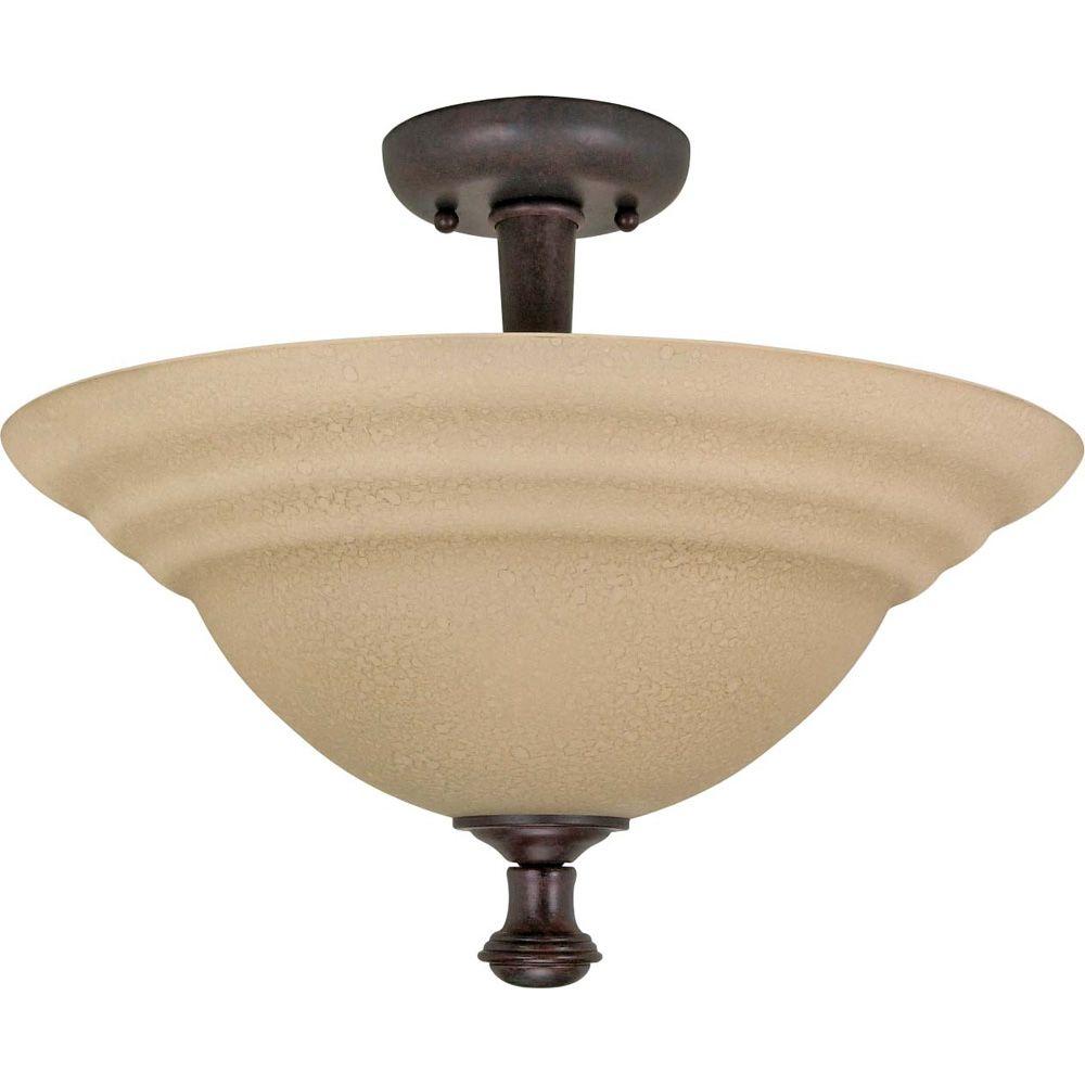 Glomar 1 Light Mahogany Bronze Ceiling Mount With Frosted 2 Light Old Bronze Semi Flush Mount With Amber Water Gl