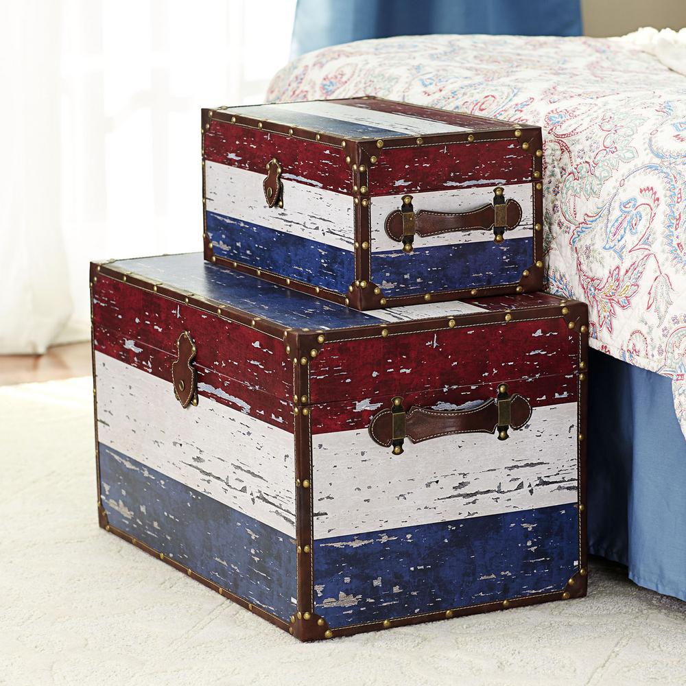 Set of 2 Jumbo Medium Storage Trunks Chest Red White Blue Bedroom Living Room  eBay