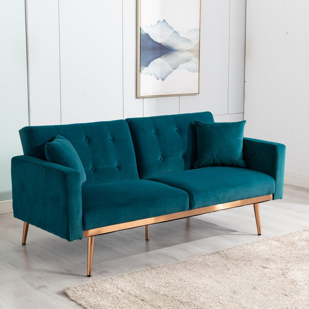 Magic Home Sleek 68.11 in. Teal Velvet 2Seats Loveseats Convertible