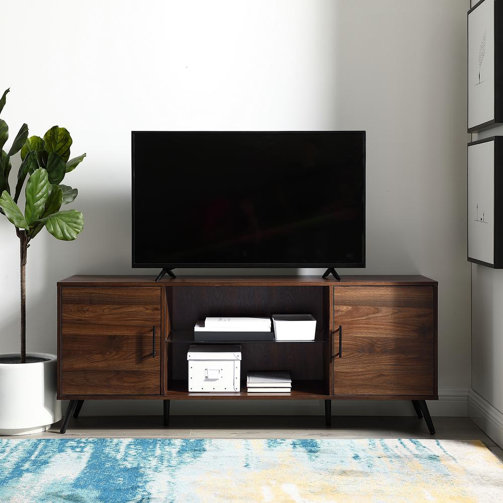 Walnut Tv Stands Living Room Furniture The Home Depot Dark Walnut 2 Door Tv Console