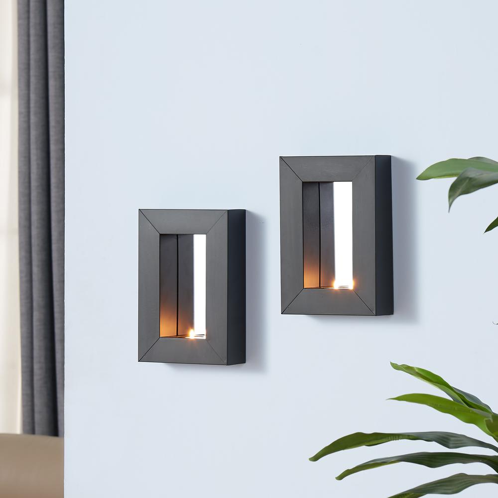 Danya B Black Metal Frame Tealight Candle Sconces With Mirror Set Danya B Black Metal Frame Tealight Candle Sconces With Mirror Set Of 2