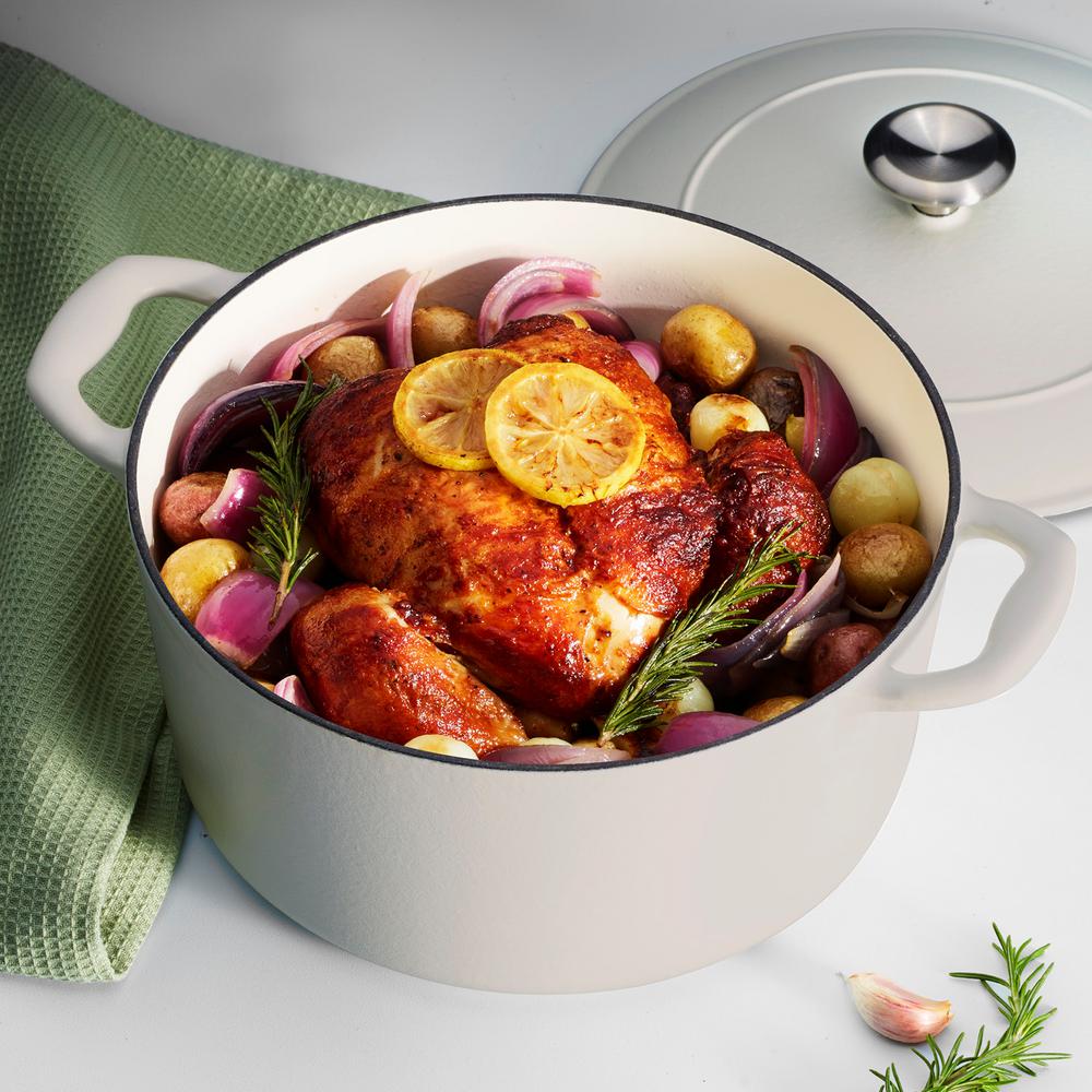 UPC 016017123311 product image for Gourmet Enameled Cast Iron 5.5 Qt. Covered Round Dutch Oven in Matte White, Porc | upcitemdb.com