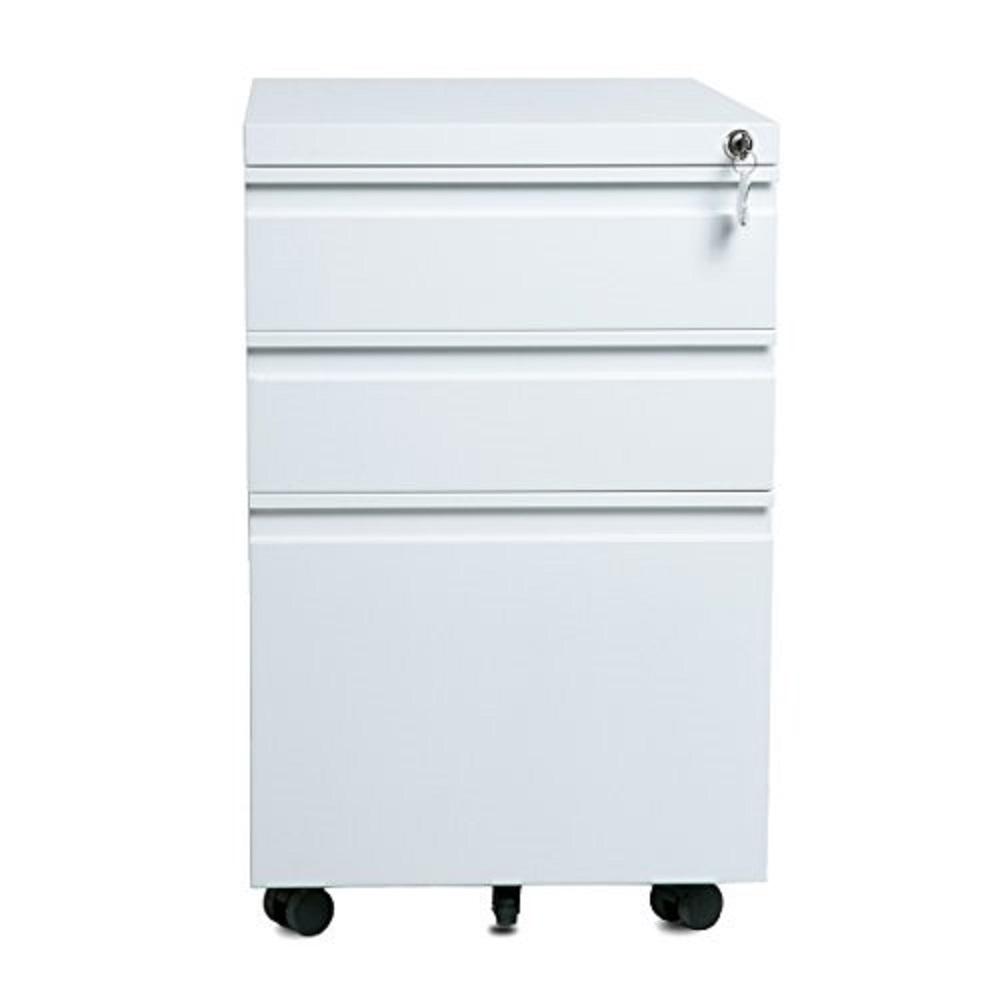 Boyel Living 3 Drawers White Home Office Lockable File Cabinet