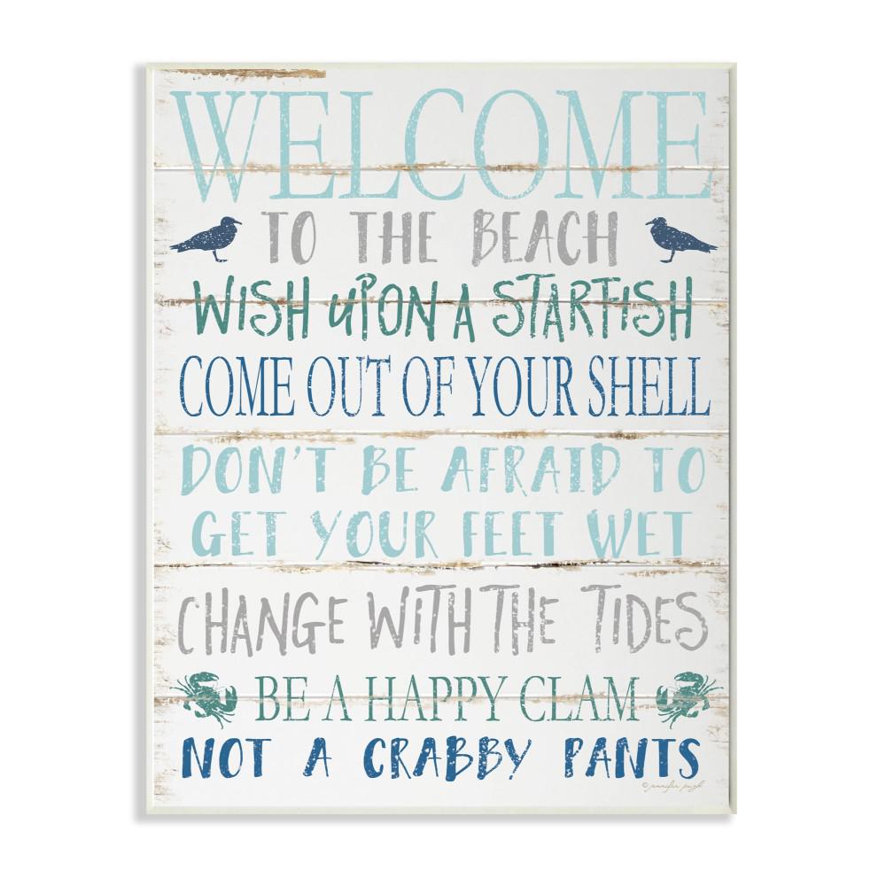 The Stupell Home Decor Collection 12 In X 18 In Welcome To The Beach Blue Aqua And White Planked Look Sign Wall Plaque Art By Jennifer Pugh Cwp 366 Wd 12x18 The Home Depot