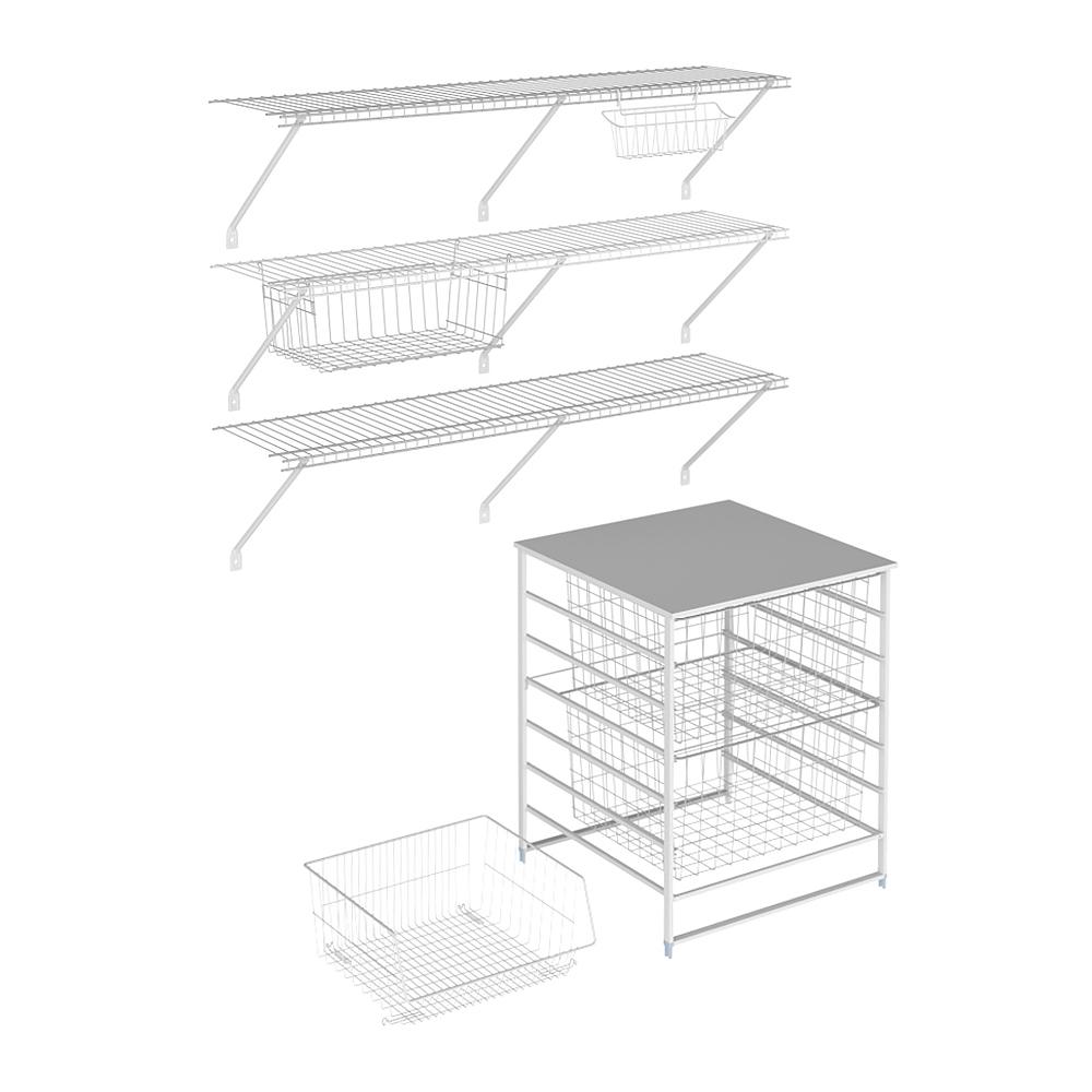 Closetmaid 21 97 In D X 48 W 84 H White Wire Fixed Mount Pantry Closet Kit With Drawers And Baskets