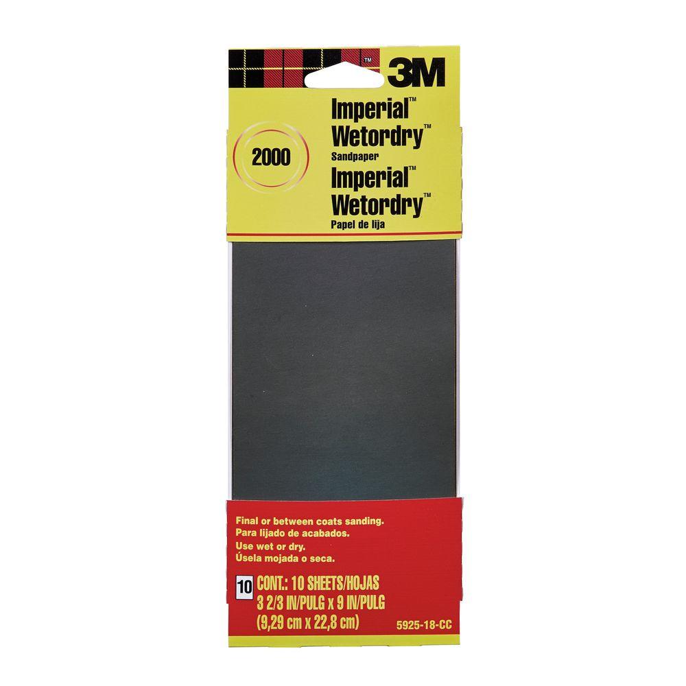 3M 3-2/3 inch x 9 inch 2000 Grit Sandpaper (10 Sheets-Pack) by 3M