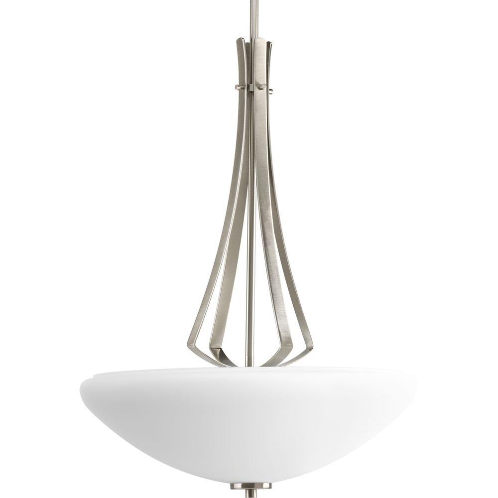 Progress Lighting Rave Collection 3 Light Brushed Nickel Foyer Progress Lighting Rave Collection 3 Light Brushed Nickel Foyer Pendant With Opal Etched Glass