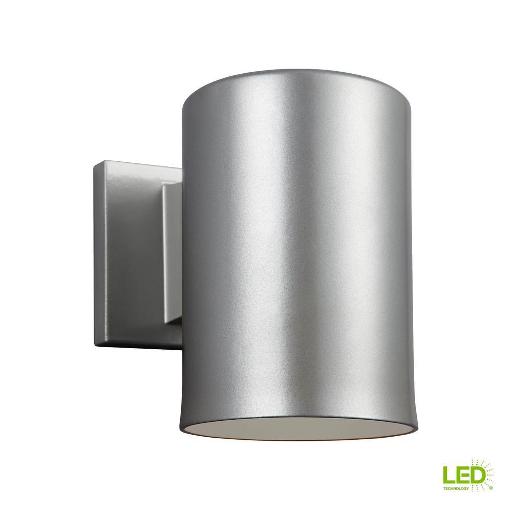 Sea Gull Lighting Outdoor Cylinders 1 Light Painted Brushed Nickel Wall Mount Lantern With Led Bulb