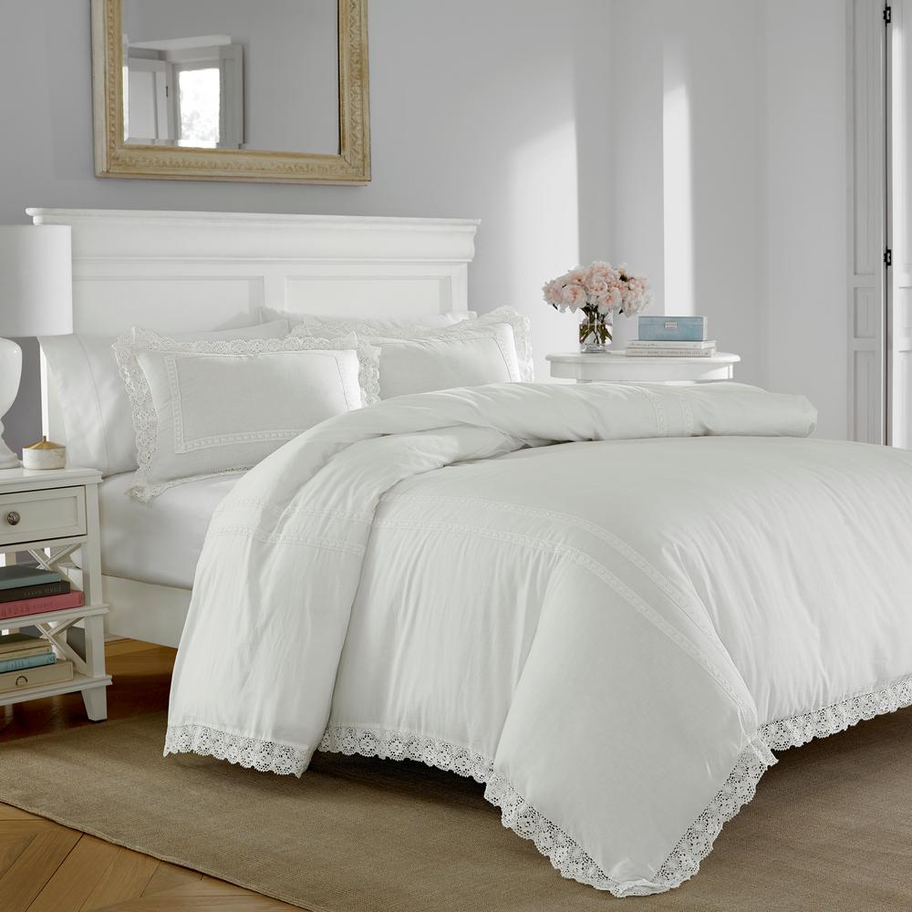 Laura Ashley Annabella 3 Piece White Full Queen Duvet Cover Set