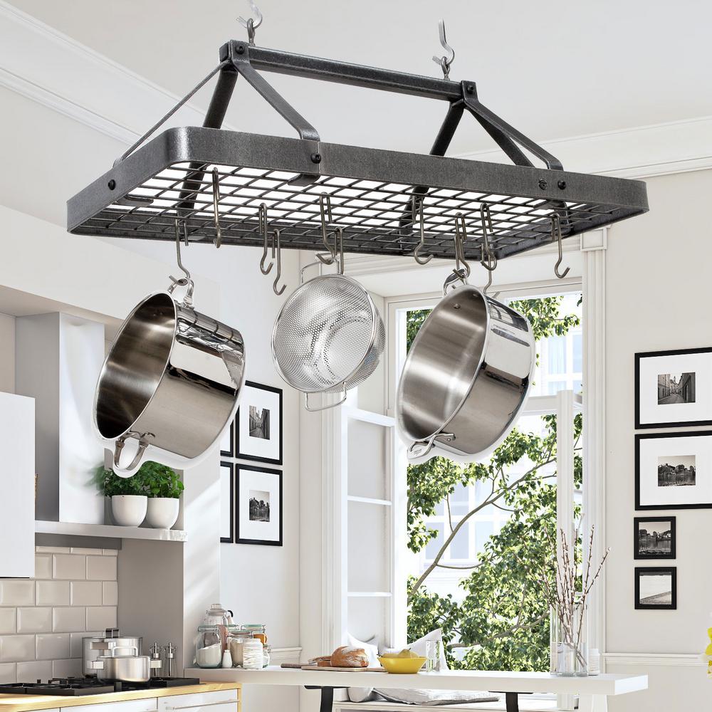 Enclume Hammered Steel Hanging Carnival Rectangle Ceiling Pot Rack by Enclume