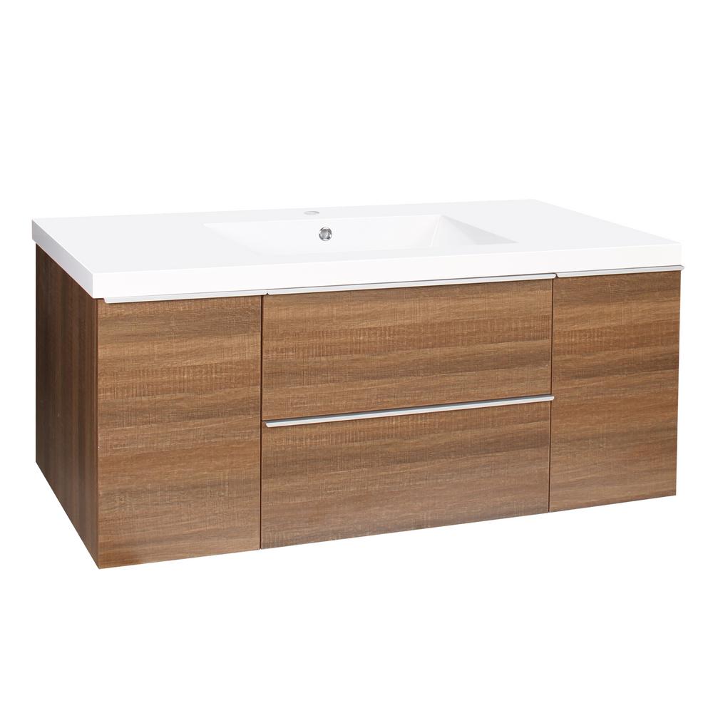 Dyconn Nario 48 in. W x 21.45 in. D Bath Vanity in Brown with Stone Resin Vanity Top in White