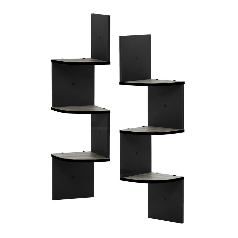 Furinno 3 Tier French Oak Grey Black Wall Mount Floating Corner