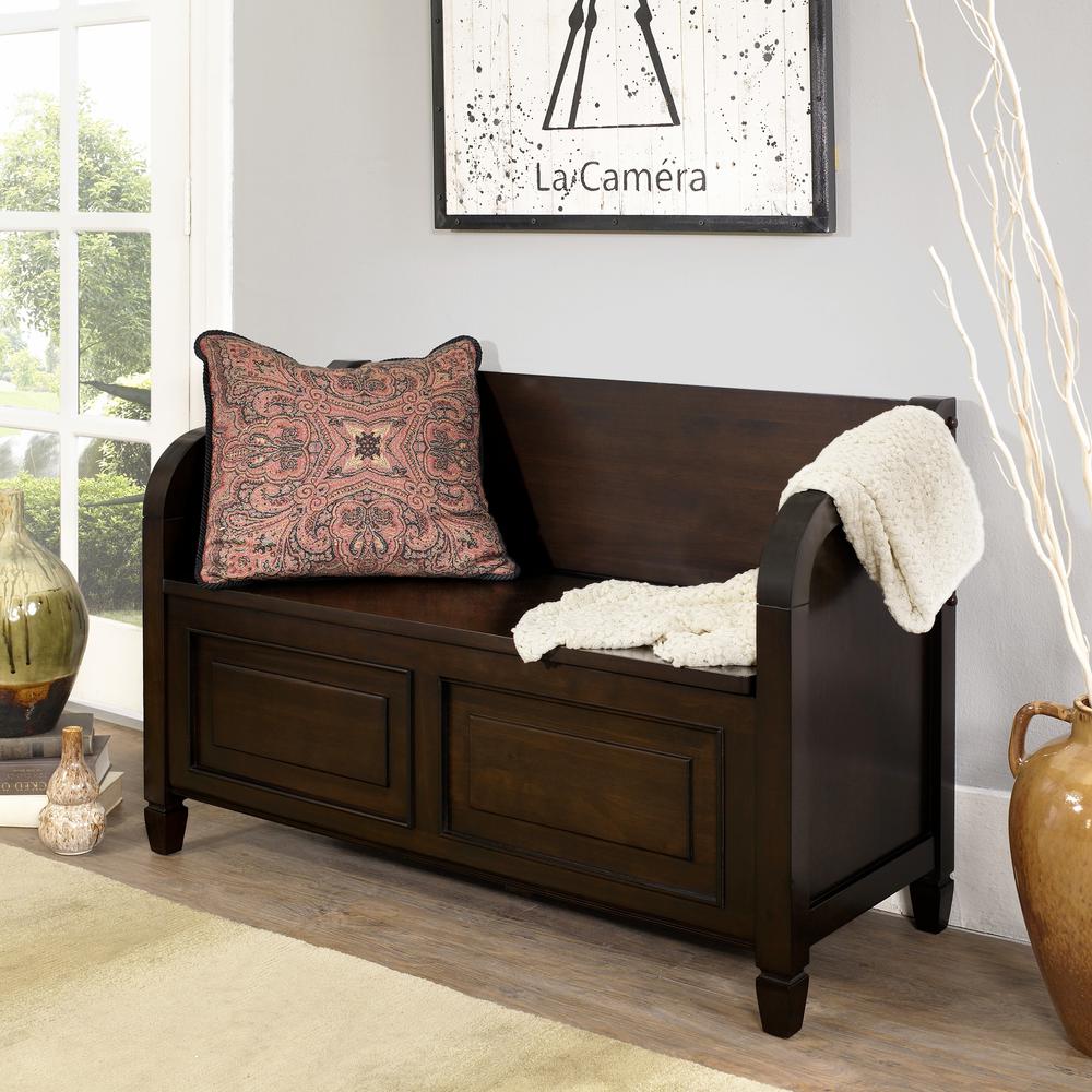 Simpli Home Connaught Dark Chestnut Brown Storage Bench-3AXCCON-09