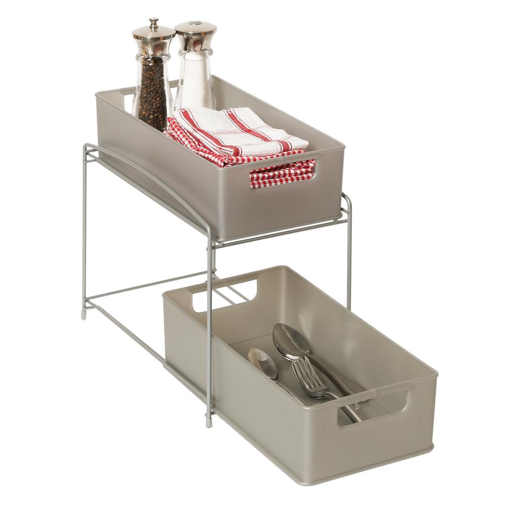 Seville Classics Satin Pewter 2 Tier Pull Out Sliding Drawer