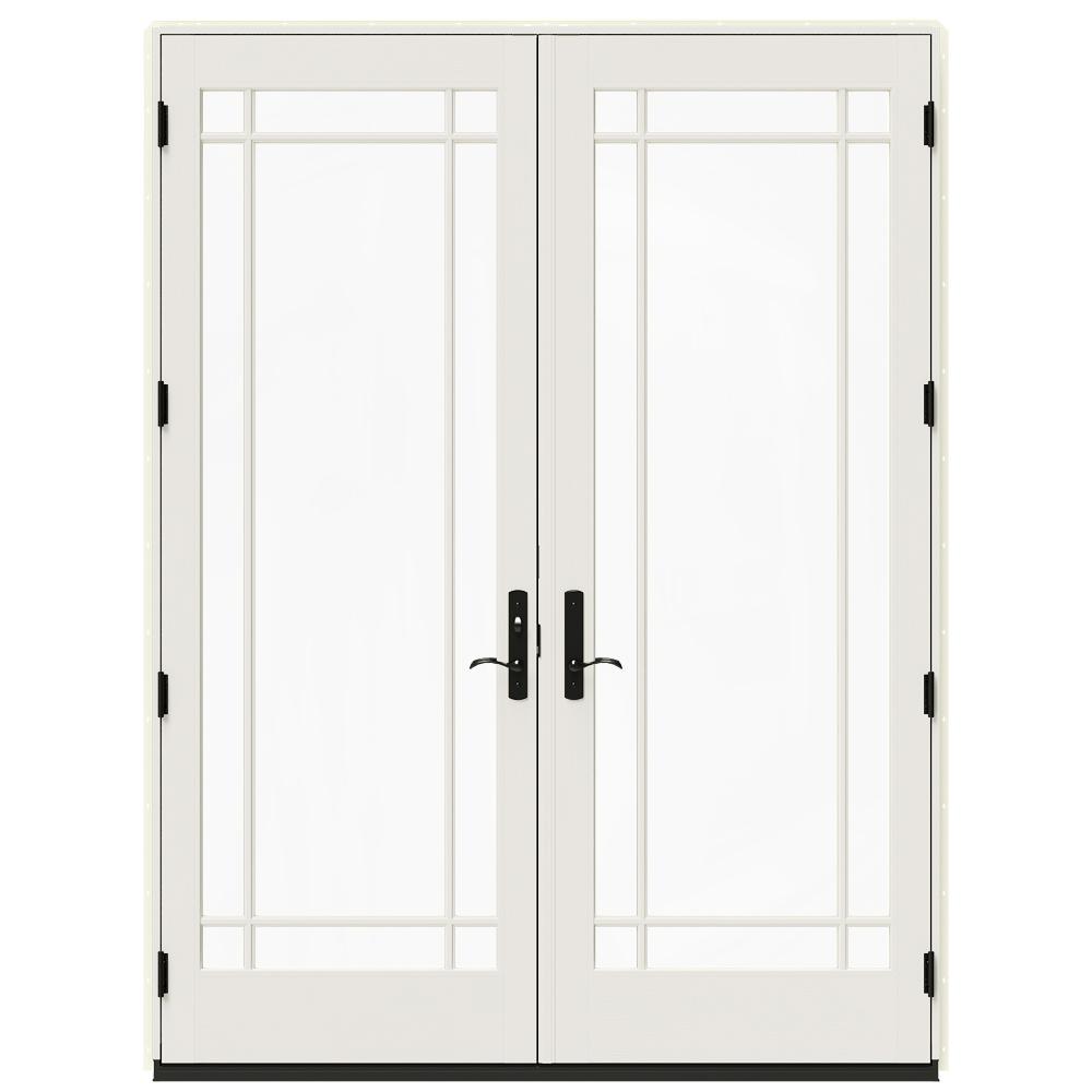 Jeld Wen 72 In X 96 W 4500 Contemporary Vanilla Clad Wood Right W 4500 Contemporary Vanilla Clad Wood Right Hand 9 Lite French Patio Door White Paint Interior