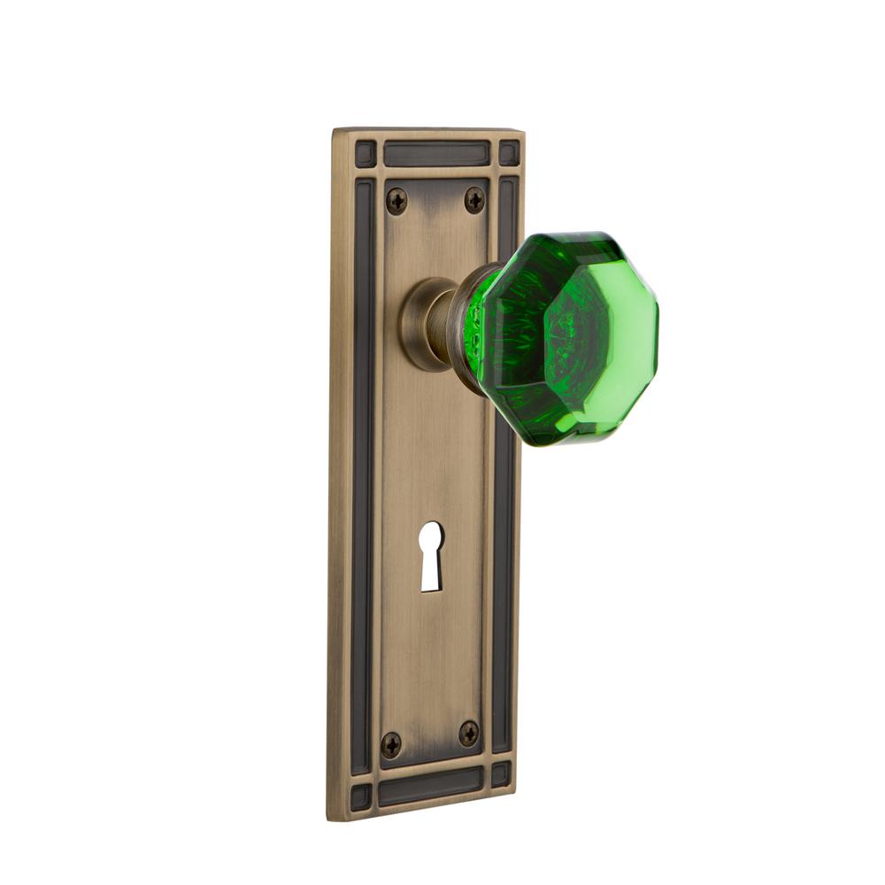 Nostalgic Warehouse 723895 Mission Plate with Keyhole Double Dummy Waldorf Emerald Door Knob in Antique Brass