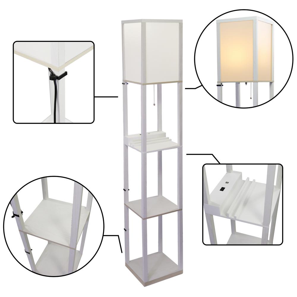 Maypex 63 In Mdf White Shelf Floor Lamp With Ivory Plastic Mdf White Shelf Floor Lamp