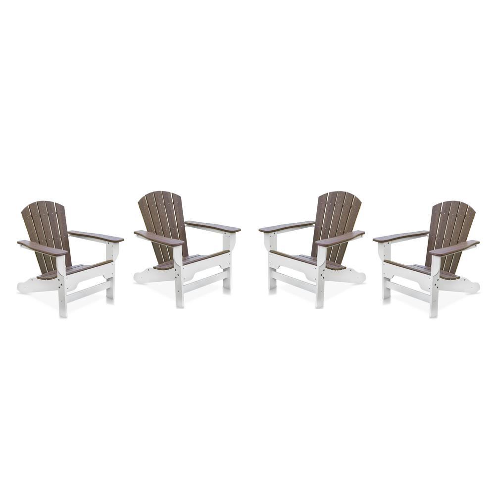 Durogreen Boca Raton White And Antique Mahogany Recycled Plastic Curveback Adirondack Chair 4 Pack
