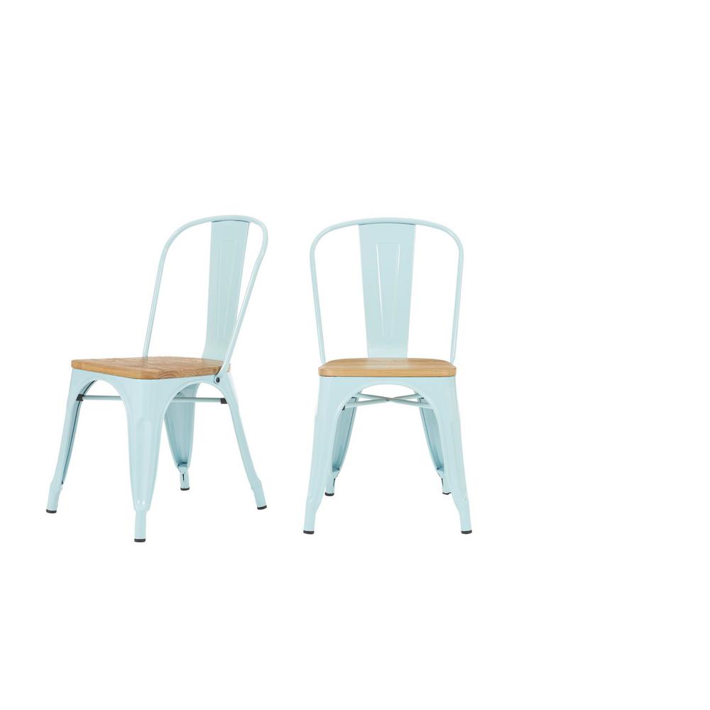 Stylewell Finwick Seafoam Blue Metal Dining Chair With Wood Seat