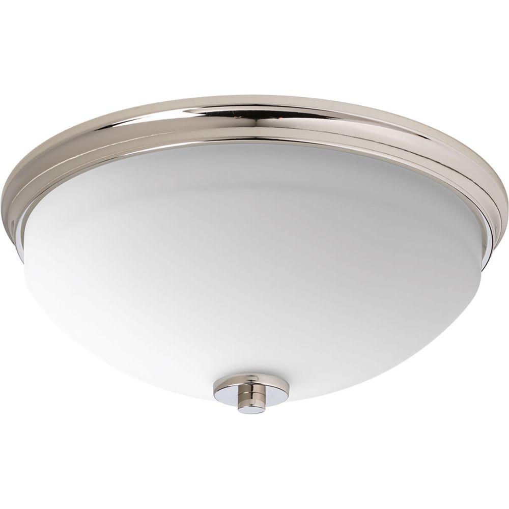 Progress Lighting Replay 2 Light Polished Nickel Flushmount With Progress Lighting Replay 2 Light Polished Nickel Flushmount With Etched White Gl