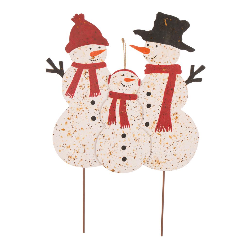 Glitzhome 29 92 In H Rusty Metal Snowman Family Yard Stake Or Standing Decor Wall