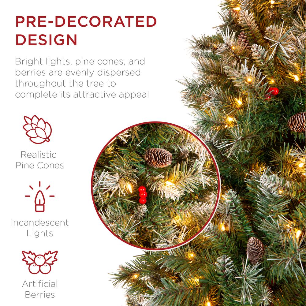 Best Choice Products 7 5 Ft Pre Lit Incandescent Flocked Pre Decorated Artificial Christmas Tree With 550 Warm White Lights Sky5881 The Home Depot