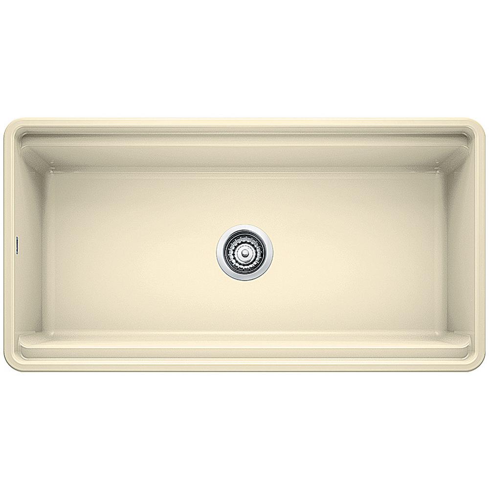 Blanco Profina Farmhouse Apron Front Fireclay 36 In Single Bowl Kitchen Sink With Beechwood Cutting Board In White