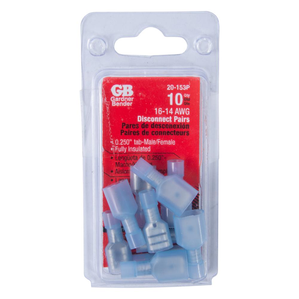 16-14 AWG VINYL QUICK DISCONNECT MALE FEMALE 250 1//4 SPADE CONNECTOR 100 pcs