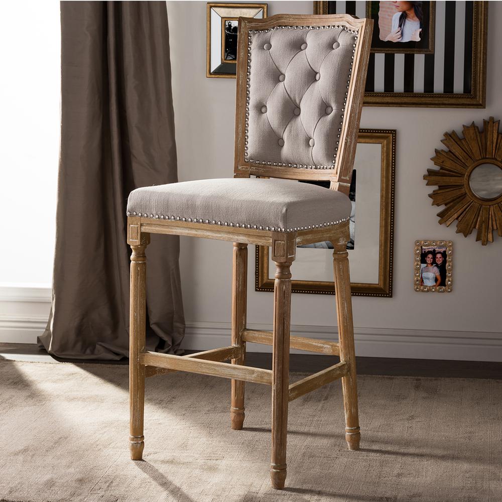 Baxton Studio Gradisca Gray Fabric Upholstered 2Piece Bar Stool Set