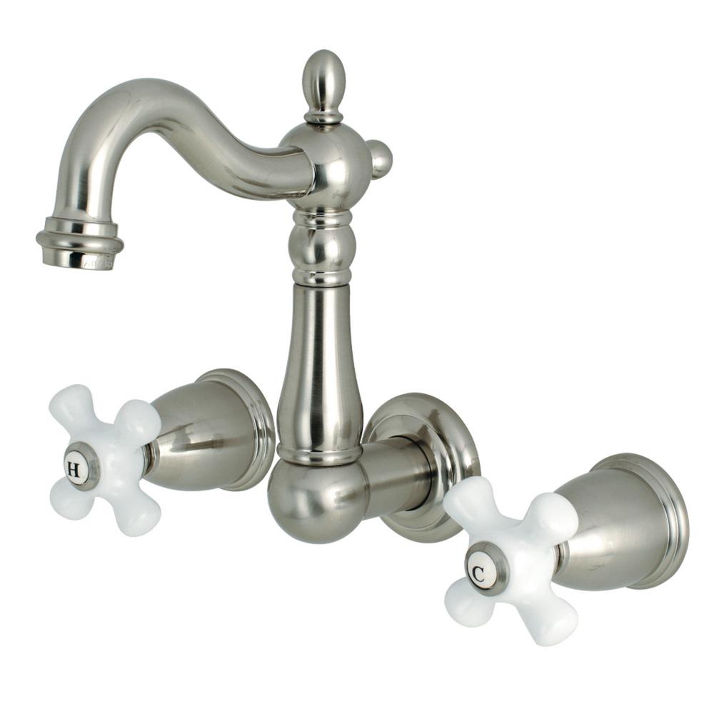 Kingston Brass Heritage 2 Handle Wall Mount Bathroom Faucet In