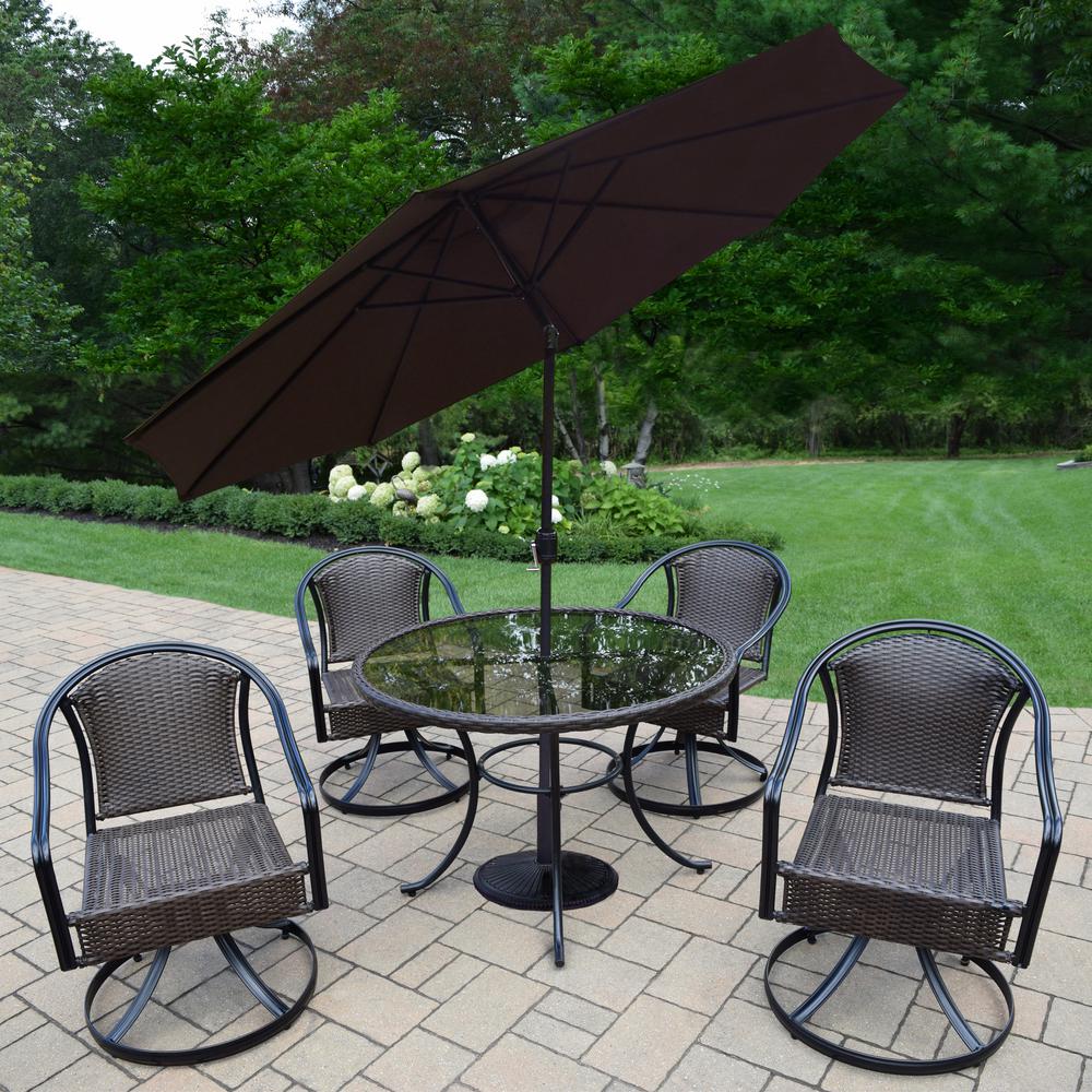 Elite Tuscany 7 Piece Wicker Outdoor Dining Set With Brown Umbrella Internet 303751390 Elite Tuscany 7 Piece Wicker Outdoor Dining