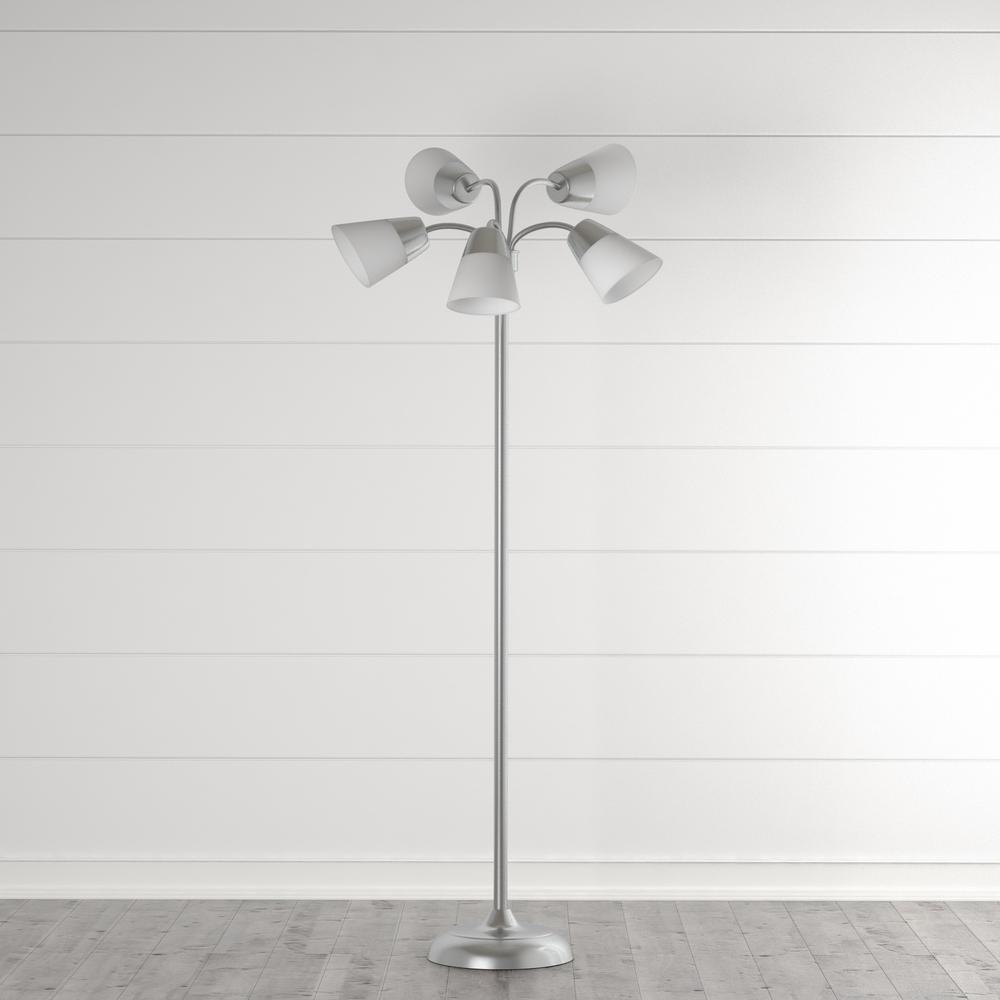 Hampton Bay 66 In Satin Nickel Floor Lamp With 5 Plastic Bell