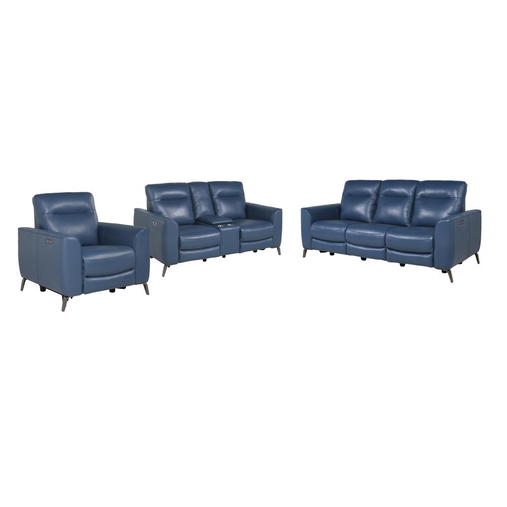 UPC 635178000318 product image for Steve Silver Sansa 3-Piece Ocean Blue Power Reclining Set, Ocean blue leather | upcitemdb.com