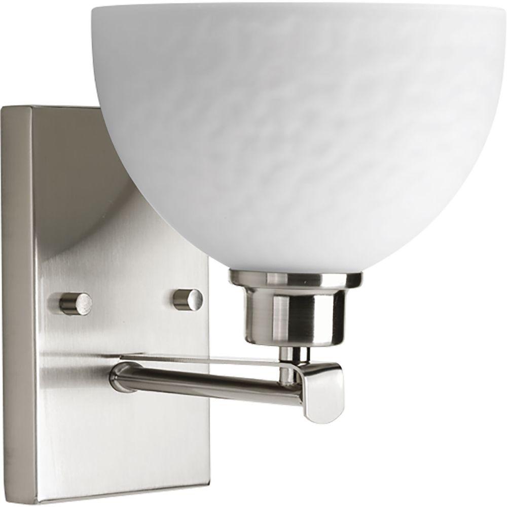 Brushed Nickel Progress Lighting P3367-09 1-Light Bath Bracket with Etched Alabaster Style Glass