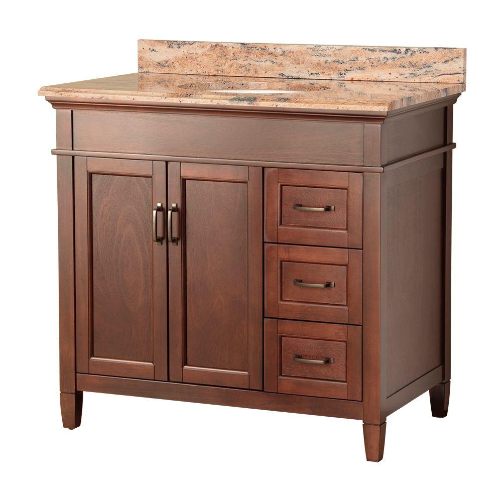Ashburn 37 in. W x 22 in. D Vanity in Mahogany with Right Drawers with